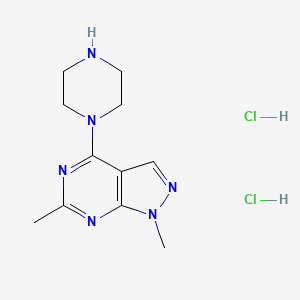 molecular formula C11H18Cl2N6 B1524998 二盐酸1-{1,6-二甲基-1H-吡唑并[3,4-d]嘧啶-4-基}哌嗪 CAS No. 1306603-02-0