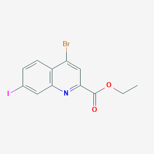 molecular formula C12H9BrINO2 B15250109 Ethyl4-bromo-7-iodoquinoline-2-carboxylate 