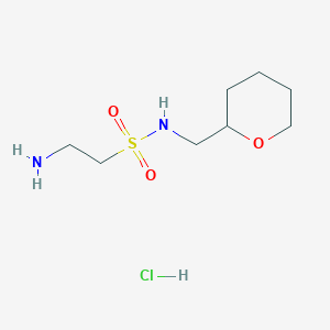 molecular formula C8H19ClN2O3S B1525016 2-amino-N-(oxan-2-ylmethyl)ethane-1-sulfonamide hydrochloride CAS No. 1306604-19-2