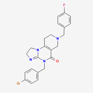 molecular formula C23H22BrFN4O B15250188 4-(4-Bromobenzyl)-7-(4-fluorobenzyl)-1,2,6,7,8,9-hexahydroimidazo[1,2-a]pyrido[3,4-e]pyrimidin-5(4H)-one 
