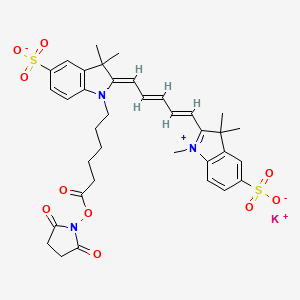 molecular formula C36H40KN3O10S2 B15250219 Potassium 1-(6-((2,5-dioxopyrrolidin-1-yl)oxy)-6-oxohexyl)-3,3-dimethyl-2-(5-(1,3,3-trimethyl-5-sulfonatoindolin-2-ylidene)penta-1,3-dien-1-yl)-3H-indol-1-ium-5-sulfonate 