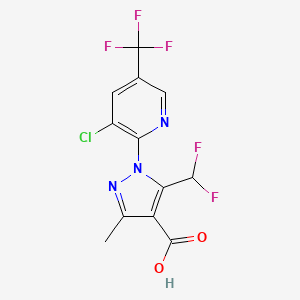 molecular formula C12H7ClF5N3O2 B1525036 1-[3-氯-5-(三氟甲基)吡啶-2-基]-5-(二氟甲基)-3-甲基-1H-吡唑-4-羧酸 CAS No. 1315367-73-7