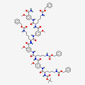 molecular formula C93H111N13O22 B15250497 L-Lysinamide, N2-[(1,1-dimethylethoxy)carbonyl]-N6-[(phenylmethoxy)carbonyl]-L-lysyl-5-amino-2-methoxybenzoyl-N6-[(phenylmethoxy)carbonyl]-L-lysyl-5-amino-2-methoxybenzoyl-N6-[(phenylmethoxy)carbonyl]-L-lysyl-5-amino-2-methoxybenzoyl-N-[3-(aminocarbonyl)- 