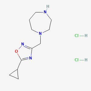 molecular formula C11H20Cl2N4O B1525072 1-[(5-环丙基-1,2,4-恶二唑-3-基)甲基]-1,4-二氮杂环己烷二盐酸盐 CAS No. 1315368-72-9