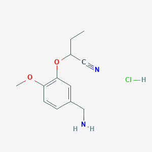 molecular formula C12H17ClN2O2 B1525106 2-[5-(Aminomethyl)-2-methoxyphenoxy]butanenitrile hydrochloride CAS No. 1306606-14-3