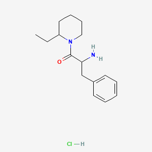 molecular formula C16H25ClN2O B1525133 2-Amino-1-(2-ethyl-1-piperidinyl)-3-phenyl-1-propanone hydrochloride CAS No. 1236267-55-2