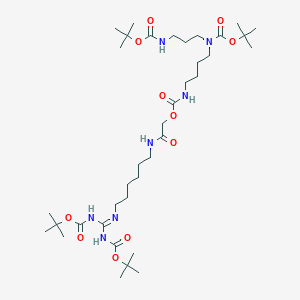 molecular formula C37H69N7O11 B15251813 tert-butyl N-[4-[[2-[6-[bis[(2-methylpropan-2-yl)oxycarbonylamino]methylideneamino]hexylamino]-2-oxoethoxy]carbonylamino]butyl]-N-[3-[(2-methylpropan-2-yl)oxycarbonylamino]propyl]carbamate 