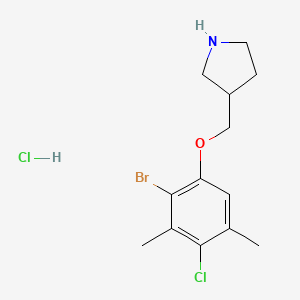 molecular formula C13H18BrCl2NO B1525267 3-[(2-Bromo-4-chloro-3,5-dimethylphenoxy)methyl]-pyrrolidine hydrochloride CAS No. 1220028-90-9