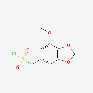 molecular formula C9H9ClO5S B15252795 (7-Methoxy-1,3-dioxaindan-5-yl)methanesulfonyl chloride 