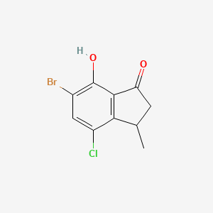 molecular formula C10H8BrClO2 B15253003 6-Bromo-4-chloro-7-hydroxy-3-methylindan-1-one 