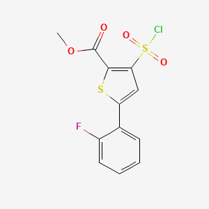 molecular formula C12H8ClFO4S2 B15253317 Methyl 3-(chlorosulfonyl)-5-(2-fluorophenyl)thiophene-2-carboxylate 