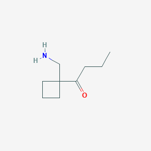 molecular formula C9H17NO B15253431 1-[1-(Aminomethyl)cyclobutyl]butan-1-one 