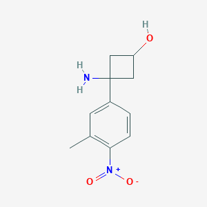 molecular formula C11H14N2O3 B15253848 3-Amino-3-(3-methyl-4-nitrophenyl)cyclobutan-1-ol 