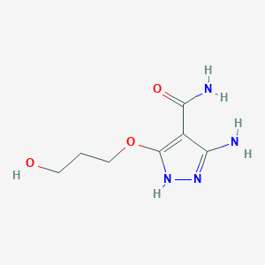 molecular formula C7H12N4O3 B15253889 5-amino-3-(3-hydroxypropoxy)-1H-pyrazole-4-carboxamide 