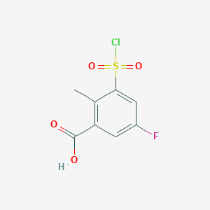 molecular formula C8H6ClFO4S B15254098 3-(Chlorosulfonyl)-5-fluoro-2-methylbenzoic acid 