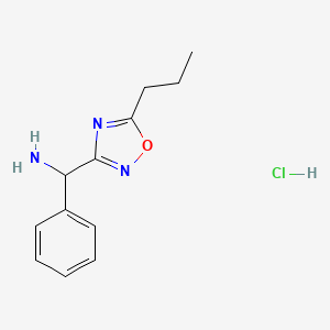 molecular formula C12H16ClN3O B1525453 Phenyl(5-propyl-1,2,4-oxadiazol-3-yl)methanamine hydrochloride CAS No. 1334146-70-1
