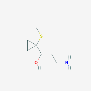 molecular formula C7H15NOS B15254635 3-Amino-1-[1-(methylsulfanyl)cyclopropyl]propan-1-ol 