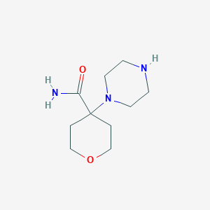 molecular formula C10H19N3O2 B15255061 4-(Piperazin-1-YL)oxane-4-carboxamide 
