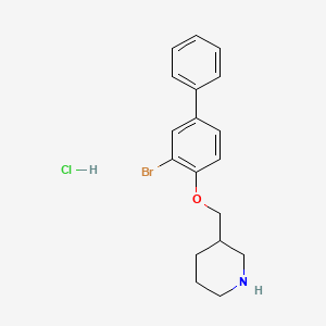 molecular formula C18H21BrClNO B1525630 3-{[(3-Bromo[1,1'-biphenyl]-4-yl)oxy]-methyl}piperidine hydrochloride CAS No. 1220035-29-9