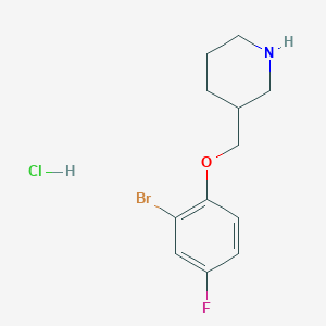 molecular formula C12H16BrClFNO B1525667 3-((2-Bromo-4-fluorophenoxy)methyl)piperidine hydrochloride CAS No. 1219982-58-7