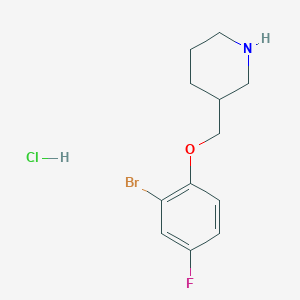 molecular formula C12H16BrClFNO B1525667 3-[(2-Bromo-4-fluorophenoxy)methyl]piperidine hydrochloride CAS No. 1219982-58-7