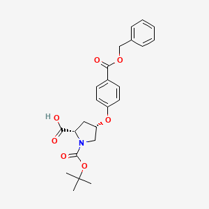 molecular formula C24H27NO7 B1525669 (2S,4S)-4-{4-[(Benzyloxy)carbonyl]phenoxy}-1-(tert-butoxycarbonyl)-2-pyrrolidinecarboxylic acid CAS No. 1354487-27-6