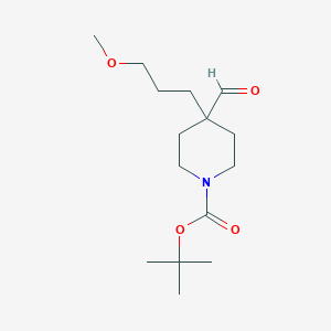 molecular formula C15H27NO4 B15257776 tert-Butyl 4-formyl-4-(3-methoxypropyl)piperidine-1-carboxylate 