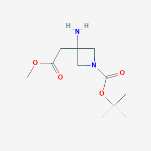 molecular formula C11H20N2O4 B1525808 Tert-butyl 3-amino-3-(2-methoxy-2-oxoethyl)azetidine-1-carboxylate CAS No. 1105662-89-2