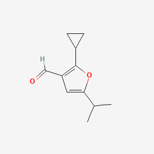 molecular formula C11H14O2 B15258935 2-Cyclopropyl-5-(propan-2-yl)furan-3-carbaldehyde 