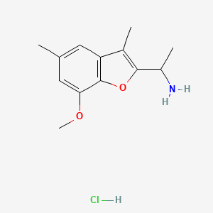 molecular formula C13H18ClNO2 B1525973 1-(7-Methoxy-3,5-dimethyl-1-benzofuran-2-yl)ethan-1-amine hydrochloride CAS No. 1354951-24-8