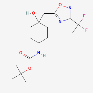 molecular formula C16H25F2N3O4 B15259921 tert-Butyl N-(4-{[3-(1,1-difluoroethyl)-1,2,4-oxadiazol-5-yl]methyl}-4-hydroxycyclohexyl)carbamate 