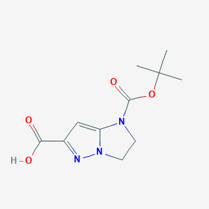 molecular formula C11H15N3O4 B1526040 1-(Tert-butoxycarbonyl)-2,3-dihydro-1H-imidazo[1,2-B]pyrazole-6-carboxylic acid CAS No. 1200497-71-7