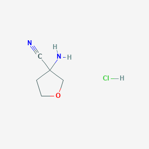 molecular formula C5H9ClN2O B1526136 3-Aminooxolane-3-carbonitrile hydrochloride CAS No. 1354963-38-4