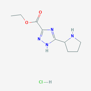 molecular formula C9H15ClN4O2 B15261436 Ethyl 3-(pyrrolidin-2-yl)-1H-1,2,4-triazole-5-carboxylate hydrochloride 