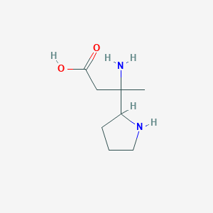 molecular formula C8H16N2O2 B15261482 3-Amino-3-(pyrrolidin-2-yl)butanoic acid 
