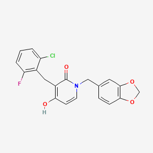 molecular formula C20H15ClFNO4 B1526173 1-(1,3-benzodioxol-5-ylmethyl)-3-(2-chloro-6-fluorobenzyl)-4-hydroxy-2(1H)-pyridinone CAS No. 477869-82-2