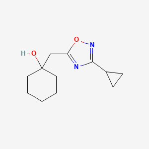 molecular formula C12H18N2O2 B15261758 1-[(3-Cyclopropyl-1,2,4-oxadiazol-5-yl)methyl]cyclohexan-1-ol 