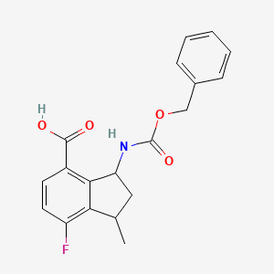 molecular formula C19H18FNO4 B15261883 3-{[(benzyloxy)carbonyl]amino}-7-fluoro-1-methyl-2,3-dihydro-1H-indene-4-carboxylic acid 