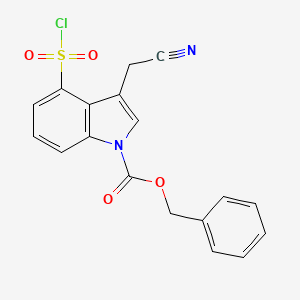 molecular formula C18H13ClN2O4S B15261971 Benzyl 4-(chlorosulfonyl)-3-(cyanomethyl)-1H-indole-1-carboxylate 