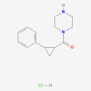 molecular formula C14H19ClN2O B15261994 (2-Phenylcyclopropyl)(piperazin-1-yl)methanone hy 