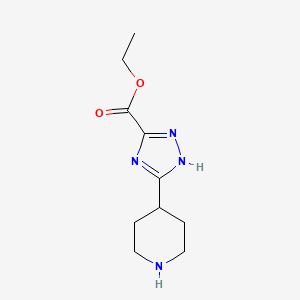 molecular formula C10H16N4O2 B15262021 Ethyl 3-(piperidin-4-yl)-1H-1,2,4-triazole-5-carboxylate 