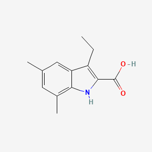molecular formula C13H15NO2 B15262268 3-Ethyl-5,7-dimethyl-1H-indole-2-carboxylic acid 