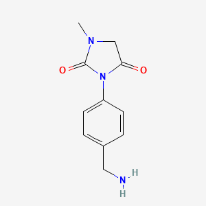 molecular formula C11H13N3O2 B15262274 3-[4-(Aminomethyl)phenyl]-1-methylimidazolidine-2,4-dione 
