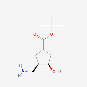 molecular formula C11H21NO3 B15262403 tert-Butyl (3R,4R)-3-(aminomethyl)-4-hydroxycyclopentane-1-carboxylate 