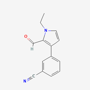 molecular formula C14H12N2O B15262517 3-(1-Ethyl-2-formyl-1H-pyrrol-3-yl)benzonitrile 
