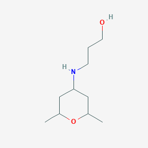 molecular formula C10H21NO2 B15262668 3-[(2,6-Dimethyloxan-4-yl)amino]propan-1-ol 