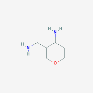 molecular formula C6H14N2O B15262669 3-(Aminomethyl)oxan-4-amine 