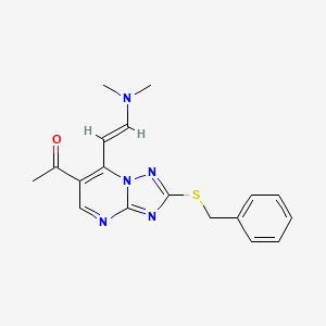 molecular formula C18H19N5OS B1526287 1-{2-(benzylthio)-7-[(E)-2-(dimethylamino)vinyl][1,2,4]triazolo[1,5-a]pyrimidin-6-yl}ethanone CAS No. 1306753-48-9