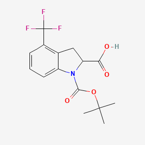 molecular formula C15H16F3NO4 B15264323 1-[(tert-Butoxy)carbonyl]-4-(trifluoromethyl)-2,3-dihydro-1H-indole-2-carboxylic acid 
