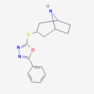 molecular formula C15H17N3OS B15264576 3-[(5-Phenyl-1,3,4-oxadiazol-2-yl)sulfanyl]-8-azabicyclo[3.2.1]octane 